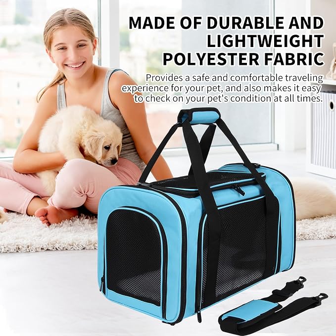 Pet Carriers Soft-Sided Airline Approved Carrier Bag for Small Cats Dogs (Medium,Blue)