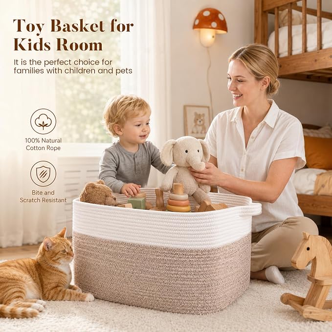 65L Large Woven Blanket Basket for Living Room, 19.7"x15.7"x11.8" | Nursery Laundry Hamper with Handle for Organizing Blankets, Pillows, Toy Storage With Handle, Large Baskets for Organizing