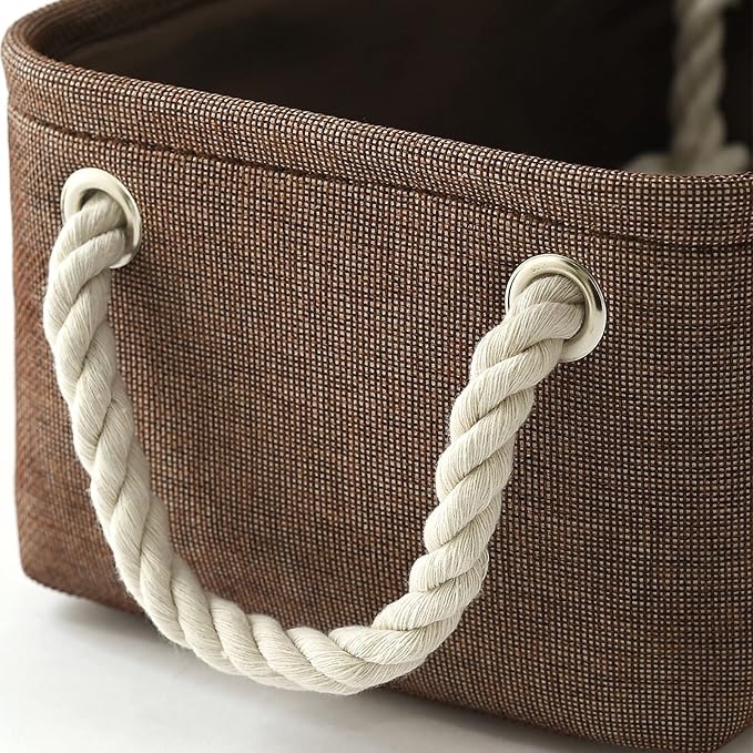 Storage Basket for Organizing - 12x8x5 inch Small 6 Pack Collapsible Storage Bin for Shelves with Handles, Canves Storage Box for Cloth Closet Organizer Gift Toy (Brown)