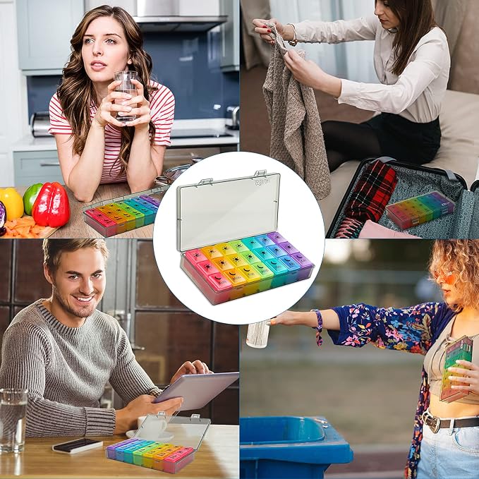 Weekly Pill Organizer 7 Day 3 Times A Day Large Compartments, Gray | Moisture-Proof Large Compartments Pill Case Portable Travel Medication Reminder for Compartments Supplements