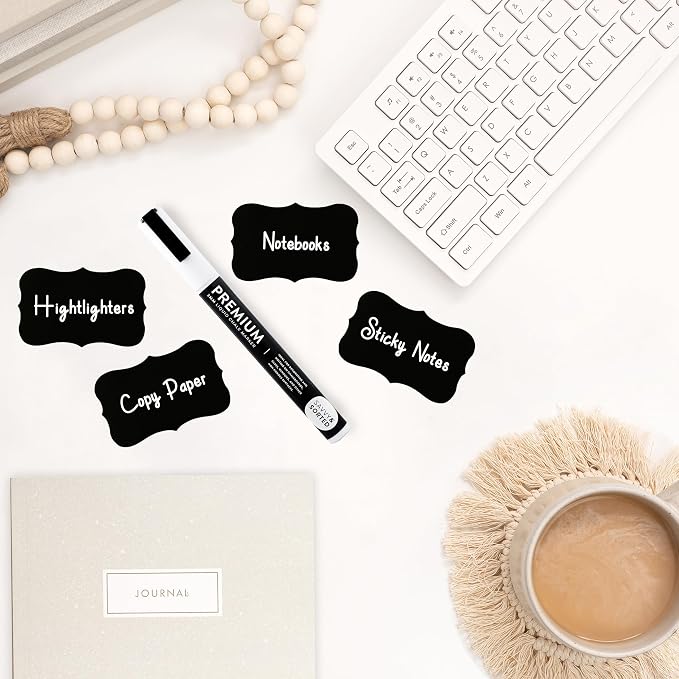 200 Chalkboard Labels for Containers - Waterproof Black Jar Labels with Chalk Markers, Reusable Chalk Stickers Kitchen Pantry Containers and Storage Bin Organization