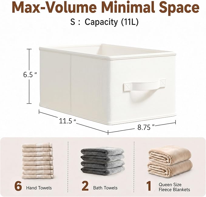 LayerSpace 3 Pack Fabric Storage Bins for Shelves | 11.5x8.75x6.5in Storage Baskets | Fabric Closet Organizers and Storage Bins with Handles Home Organization| Linen Clothes Bins | White & Ivory | Thickened Rigid PP Panels, Cotton-linen Shelf Baskets, ...
