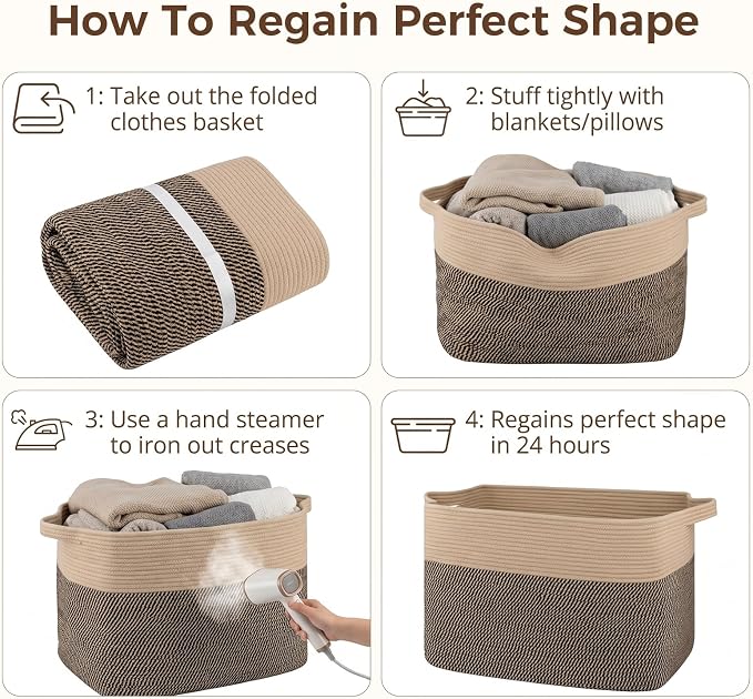 OIASKET 108L Cotton Rope Storage Basket for Living Room and Bedroom 25"x16"x16" Woven Laundry Basket, Heavy Duty Bin for Blankets, Pillows & Toys, Pet-Safe & Scratch-Free, Brown and Black
