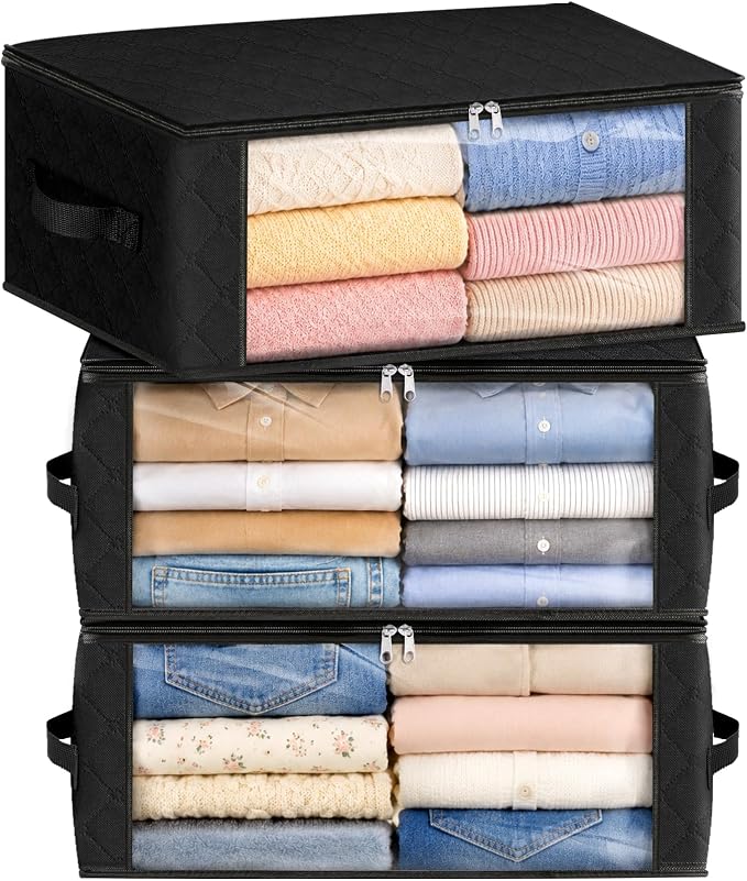 35L Closet Organizers, Foldable Under Bed Storage Containers | Storage Bags with Zippers,Window and Handles for Organizing Bedroom, Closet, Clothing,Organization with Handle