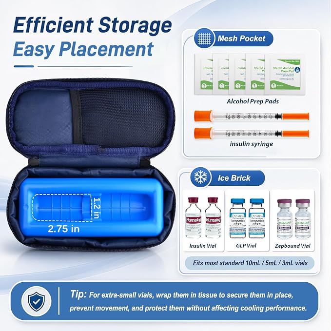 Cruxer Insulin Vial Cooler Travel Case,Portable Refrigerated Medicine Bag | TSA-Approved Small Bottle Organizer with Protective Ice Brick, Keeps Diabetes Medication Cool During Travel
