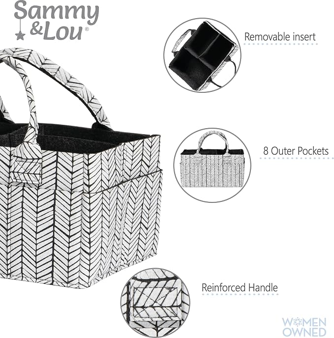 Sammy & Lou Diaper Caddy Organizer - Collapsible Tote Bag with Handles - Organizer for Diapers, Wipes & Baby Changing Supplies - Felt Storage Organizing Bin for Car, Desk, Nursery (Herringbone)