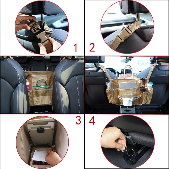 Car net Pocket Handbag Holder, car Purse Holder can be Used to Store Items, Protective Barrier for Children and Pets in The Back seat of car, Helps to Drive Safely (Black)
