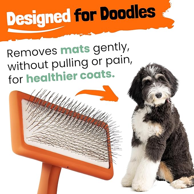 Slicker Brush for Dogs - Goldendoodle Brush with Poodle Comb and Cases Included - Goldendoodle Must Haves Grooming Tools - Designed for Doodles, Labradoodles, Bernedoodles - Medium - Orange