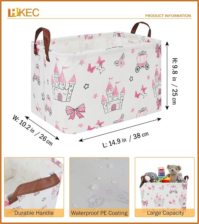 Rectangle Storage Basket,Collapsible Storage Bin,Books Box,Gift Basket(Pink Princess)