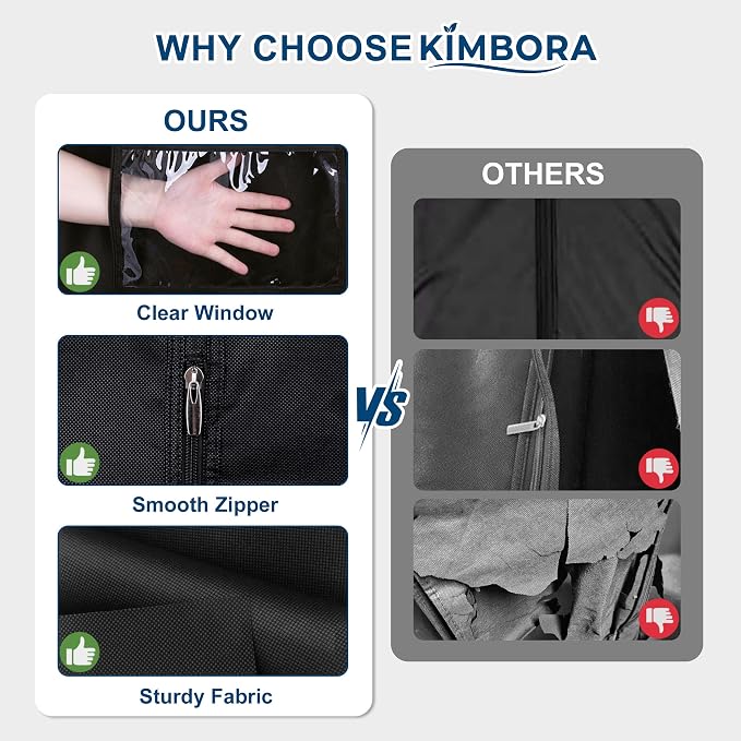 KIMBORA 43" Suit Bags for Closet Storage and Travel, Gusseted Hanging Garment Bags for Men Suit Cover With Handles for Clothes, Coats, Jackets, Shirts（3 Packs）