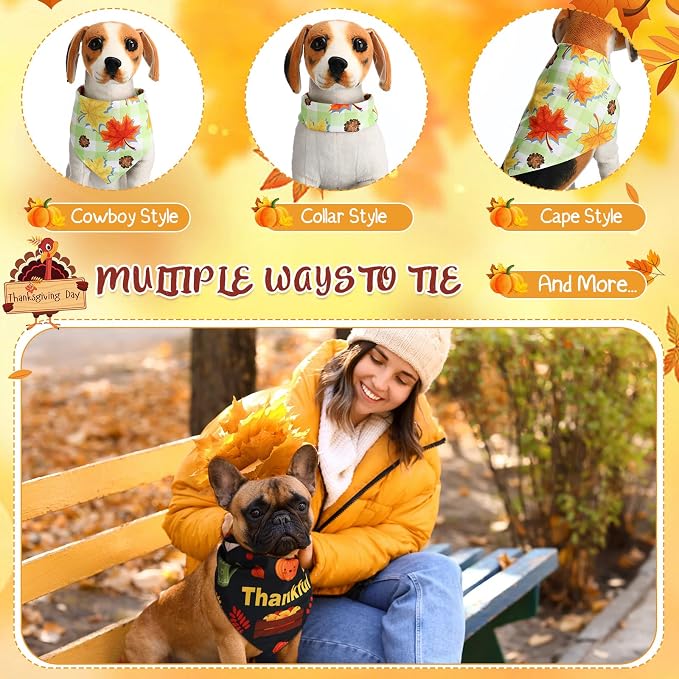 Sanwuta Fall Dog Bandanas Bulk Thanksgiving Scarfs Washable Adjustable Pumpkin Maple Leaves Pet Bibs Triangle Holiday Costume Accessories for Small Medium Large Pets Grooming Supplies(180 Pcs)