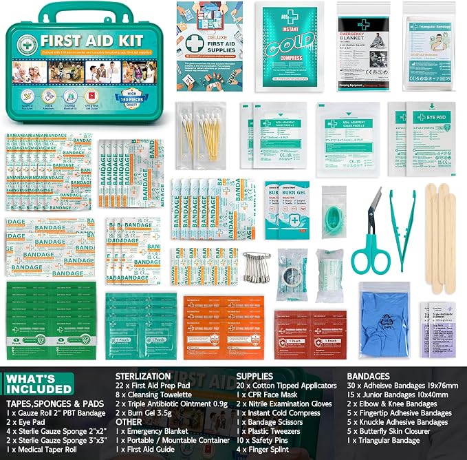 General Medi 150 Pieces Hardcase First Aid Kit - First Aid Box Contains Premium Medical Supplies for Travel, Home, Office, Vehicle, Camping, Workplace & Outdoor