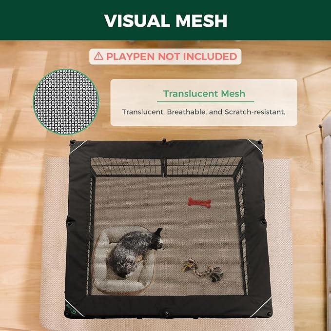 FXW Mesh Top Cover for 24" H 8-Panel Dog Playpen, Square | Helps Deter Jump-Outs, Tear-Resistant, Quick Setup, Compact Storage, Fits FXW Only, Playpen Not Included