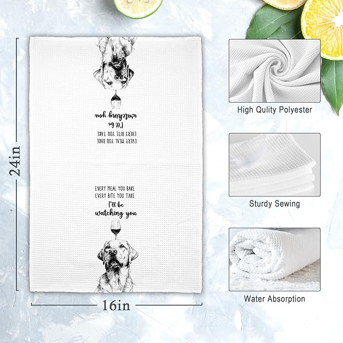 Funny Dog Labrador Kitchen Towels Set of 2, Every Meal You Bake Hand Towels Decor for Bathroom, Cute Dish Towel Gifts for Dog Lovers Christmas, Rustic Tea Bar Towel for Dining Room 16x24in