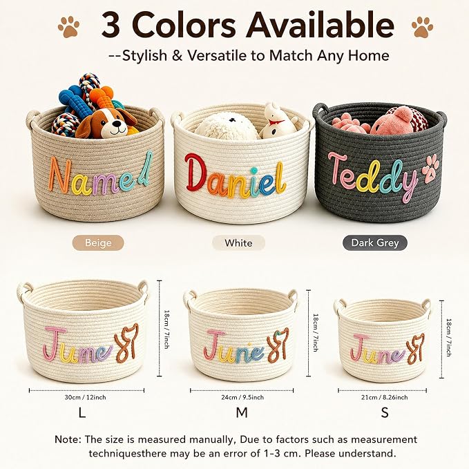 Personalized Dog Cat Toy Basket with Name | Custom Handwoven Cotton Rope Pet Toy Storage Basket for Dogs & Cats, Unique Gift for Pet Lovers