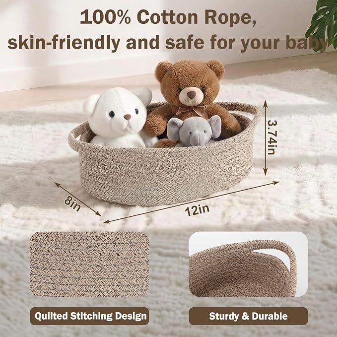 Basket for Gifts Empty, Small Woven Basket with Bags and Ribbons, Baby Toy Small Baskets with Handles, Wicker Storage Bin for Baby Showers or Pet Toy, Light_Brown, 1 Pack, (12"x 8"x 3.74")