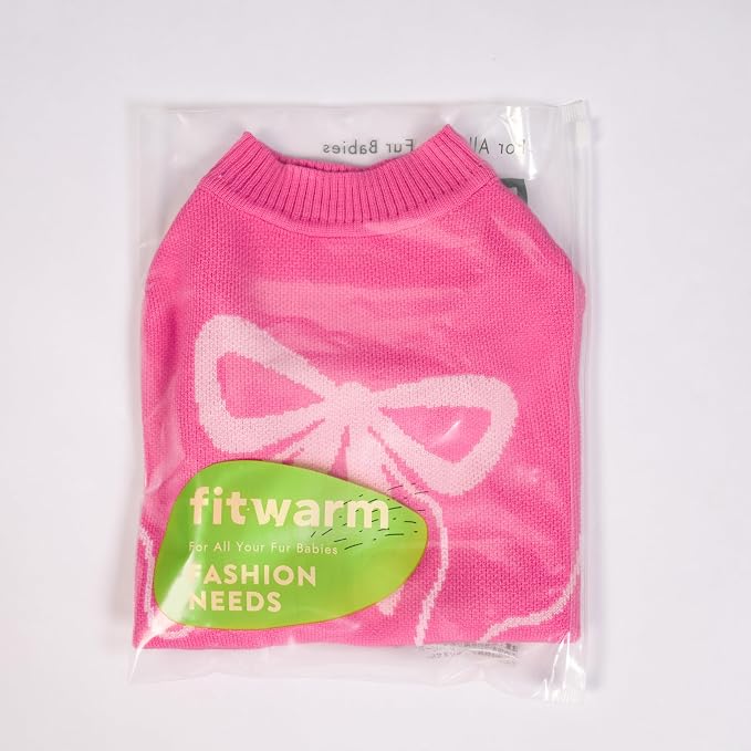 Fitwarm Bowknot Valentines Sweater, Thermal Winter Clothes for Small Dogs Girl, Charming Valentines Outfit, Puppy Chihuahua Jumper, Holiday Pet Apparel, Pink, Extra Small