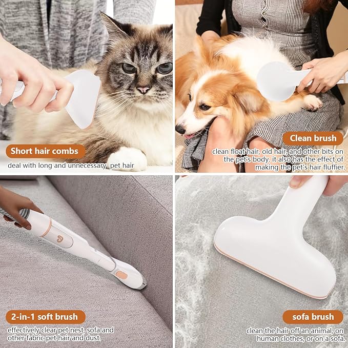 Hipicute Dog Grooming Vacuum Kit, 11Kpa Suction Power Pet Hair Vacuum for Shedding Grooming with 2L Large Capacity Hair Storage, 5 Professional Pet Grooming Tools for Dogs Cats