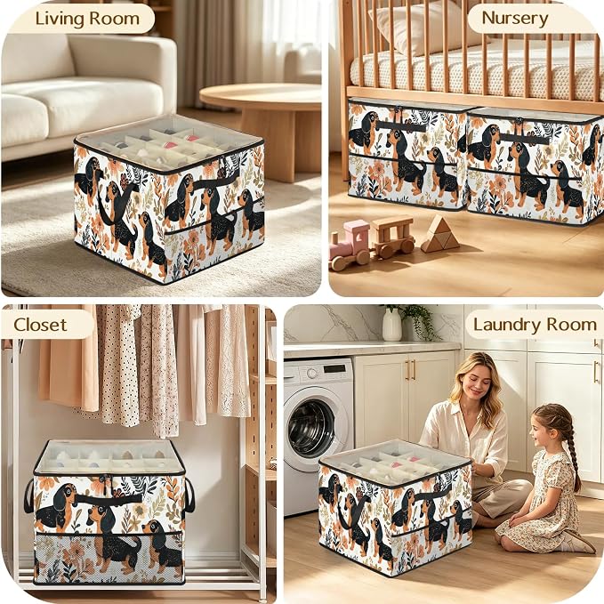 TropicalLife Funny Dog Shoe Organizer for Closet | Spring Floral Foldable Shoe Storage Organizer Box Bin with Adjustable Dividers and Clear Cover, Fits up to 16-32 Pairs