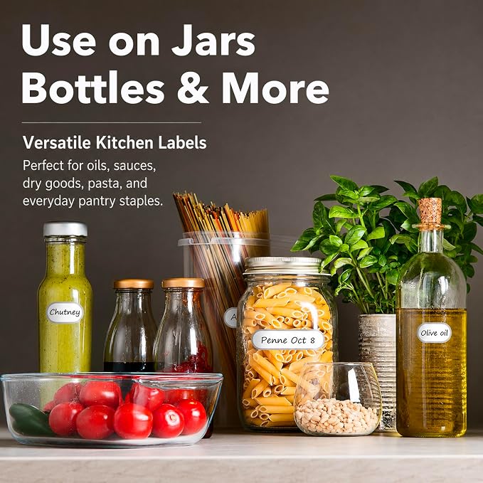 Waterproof Kitchen Labels for OXO POP Containers, 64-Pack, 2 Sizes | Removable Writable Food Storage Stickers, Tear-Resistant Pantry Organization Decals for Plastic and Glass Jars