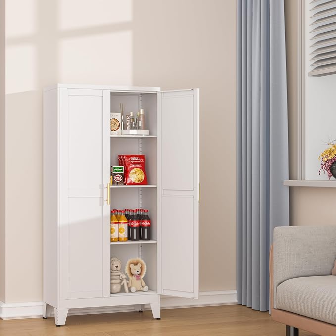 Ckzbx Metal Garage Storage Cabinet with Doors and Adjustable Shelves,47.24" H Tool Storage with Wheels for Garage,Office (White)