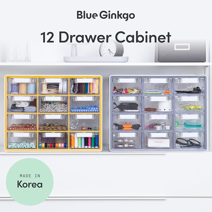 Blue Ginkgo 12-Drawer Storage Cabinet Organizer, Grey, Made in Korea | Stackable. Adjustable. Easy Visibility.