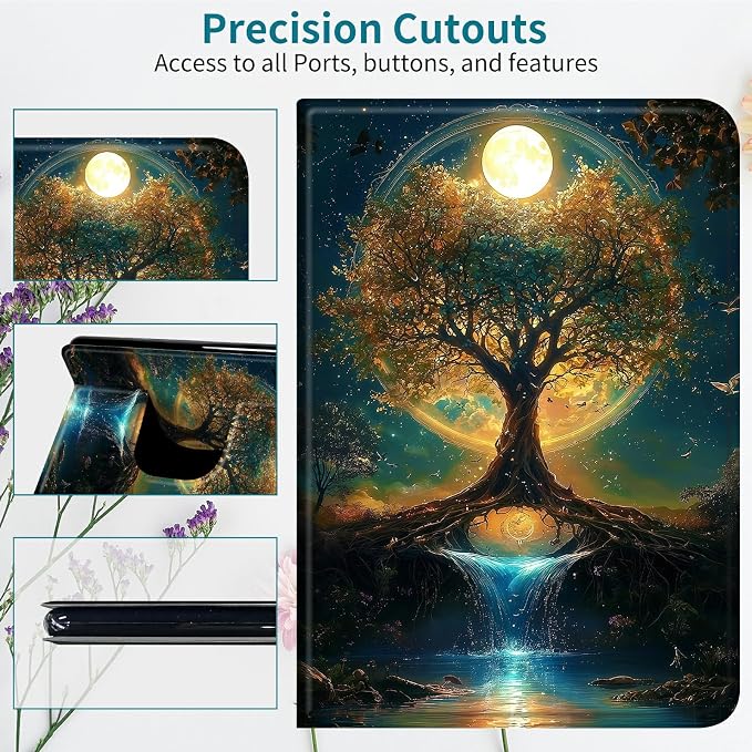 Case for Samsung Tab A11+ Plus 2026/Galaxy A9 Plus 11" 2024, 360 Degree Rotating Stand with Multi-Angle Vertical & Horizontal Viewing Shockproof Shell for Women Men, Moon Orange Tree