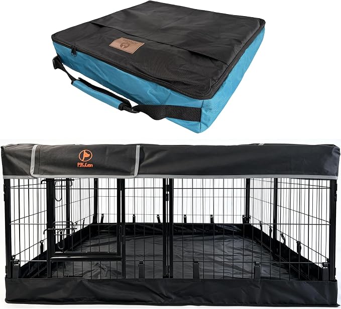 PJYuCien Puppy Playpen Plus Storage Bage with Bottom & Top Cover, 24" H | Heavy Duty, Dog Fence for Small Dogs, Foldable Square Pen, Indoor, Outdoor, Backyard Pasture, Camping, Protects Floors