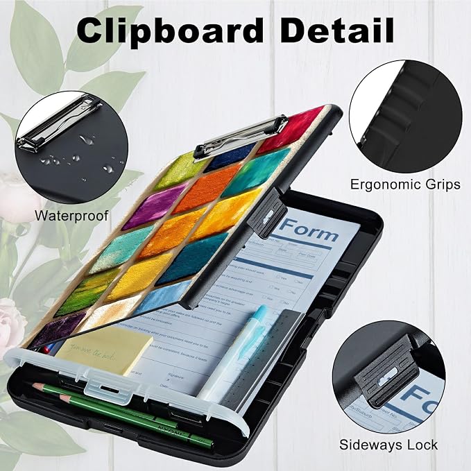 A4 Clipboard with Storage Pen Holder, Clipboards Organizer Nursing Clipboard Foldable File Folder Plastic Clipboard Folio Clip Board for Office Work Classroom Doctor, Watercolor Paint