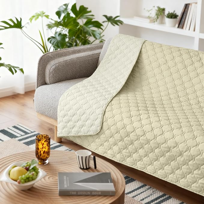 gogobunny Waterproof Dog Blankets for Large Dogs, Pet Bed Cover Breathable | Washable Pee Pads, Quilted Throw Blanket, Furniture Protector for Couch Sofa Bed Car, 82x82 Inch Dark/Light Cream