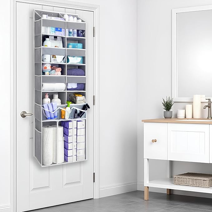 Extra Large Over The Door Organizer with Clear Pockets - 8 Compartments & XL Bottom Storage, Heavy-Duty Hanging Organizer for Bathroom, Bedroom, Closet (57 Inch Height).