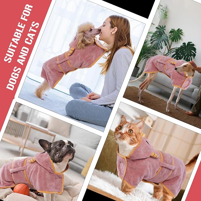 DENTRUN Dog Robes for After Bath - Super Absorbent & Fast Drying Coat with Hood, Bathrobe Beach Essentials, Bath Towels for Drying Dogs Medium, Bath/Beach/Swimming Quick Dry Towel Robe