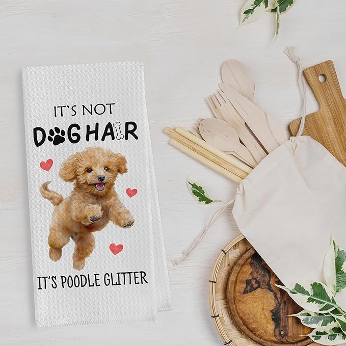Poodle Gifts Dish Towels Set - Funny Poodle Gifts Waffle Weave Kitchen Towels, Dog Hand Tea Towel, Dog Lover Gift for Women (16×24 Inches Set of 2)