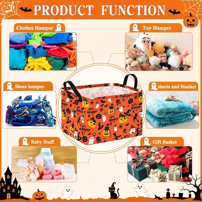 Halloween Pumpkin Ghost Storage Basket, Black Cat Spider Toy Organizer
