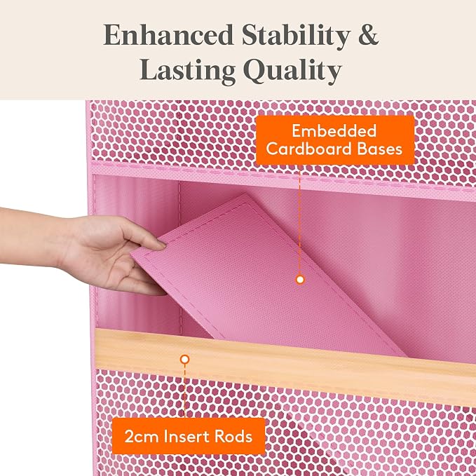 Lifewit 5 Tier Over the Door Organizer, Diaper Hanging Storage, Pink | Nursery Sturdy Large Heavy Duty Back of Door Shelf with 4 Mesh Side Pockets, for Baby Stuff Toy in Pantry, Laundry, Bathroom