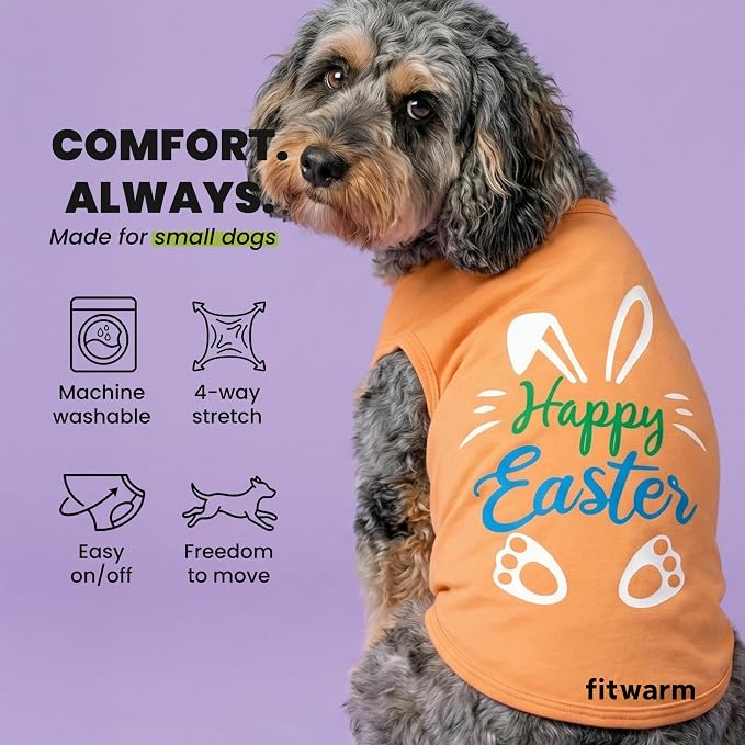 Fitwarm Happy Easter Bunny Dog Shirt, Easter Dog Clothes for Small Dogs Boy Girl, Cute Pet Outfit, Green, Blue, White, Orange, Small