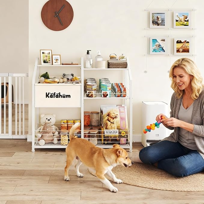 Dog Toy Basket, Dog Toy Box for Living Room Area, Dogs Toy Bin with Storage Organizer, All-in-One Cat Stuff Box & Essential Holder with Can Dispenser, Great Gift for Pet Lovers