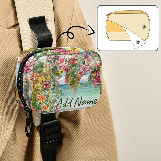 Custom Pill Box 7 Day Pill Case Bag Oil Painting Hawaii Flowers Personalized Name Travel Pill Organizer Bag with Zipper Portable Weekly Case Compact Size for Vitamin Supplement Holder