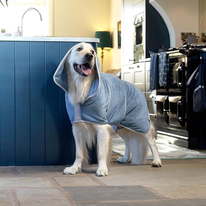 Lucky Pooch® Dog Robe - Luxurious Dog Bathrobe - Ultra Absorbent Dries Your Dogs in Minutes! Double-Layer, Super Soft Towel and Bath Robe All in One (XXL, Petrol Blue)