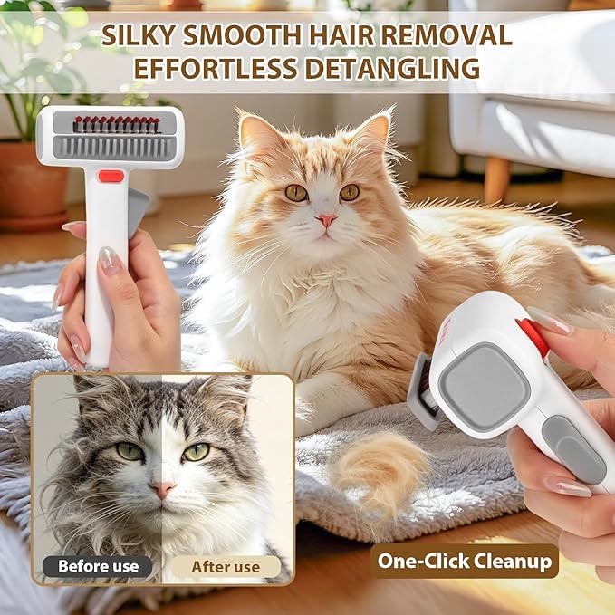 2-in-1 Pet Self-Detangling Grooming Comb - Professional Deshedding Tool for Dogs & Cats - Gentle Undercoat Rake & Brush for All Fur Types - Effectively Removes Mats, Tangles & Loose Fur (1 Pack)