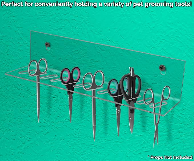 Marketing Holders Acrylic Shear Organizers Clear Wall Mount 15.75" Wide Convenient Organizer with Hanging Hardware for Professional Dog Grooming Shears 3/16" Thick