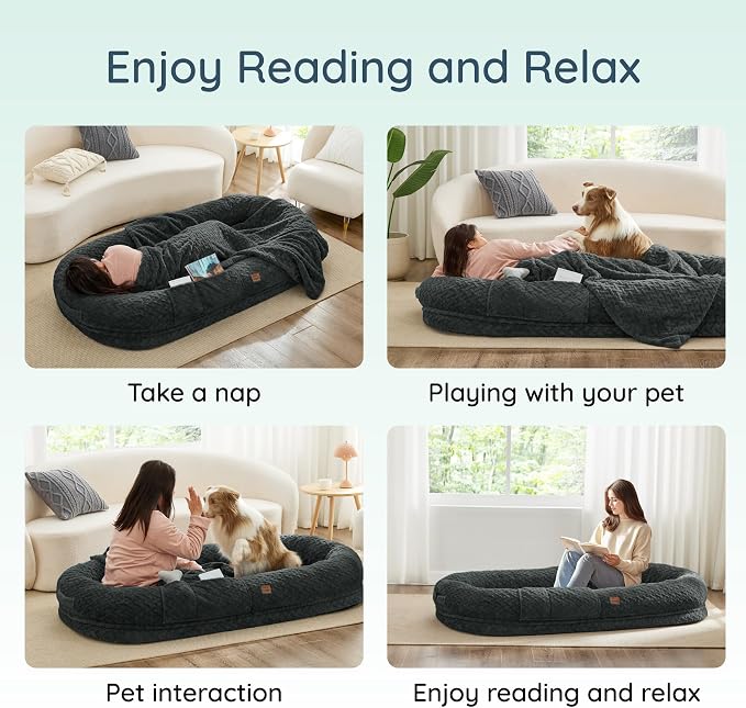 ChiXnuggle Faux Fur Washable Human Dog Bed Cover（Only Human Dog Bed） | 72*40*10,removable replace cover,soft fur,non-slip bottom,dark grey