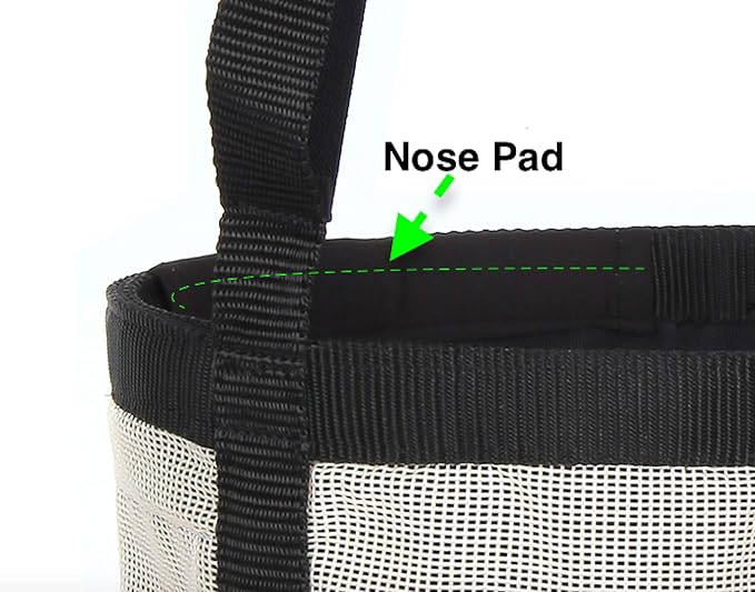 Majestic Ally Horse Feed Bag, Heavy Duty Nylon Mesh Grain Feed Bag, Adjustable Strap with Durable Snap and Elastic Straps, Comfort Neck Pad and Nose Pad- Large (Pony, Beige)