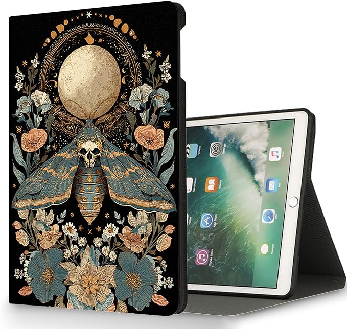 for Microsoft Surface Pro X/Pro X Plus-13 2019/2020/2021/2024 Tablet Case,Auto Wake/Sleep,Adjustable Stand Protective Cover - Skull Moth Moon Flower