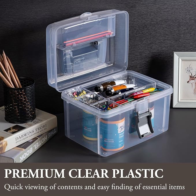 MyGift Clear First Aid Kit Box with Tray, Portable Medicine Storage | 10-Inch Organizer with Detachable Tray & Gray Handle for Medical Supplies, Travel, Home, Office & Emergency Use