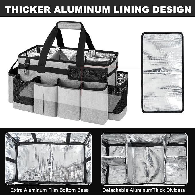 Cleaning Caddy Bag, Extra Large Cleaning Supply Bag for Housekeepers,Gray | Sturdy Cleaning Caddy Organizer for Cleaning Supplies with Handle and Adjustable Shouder Strap, Easy to Clean Design