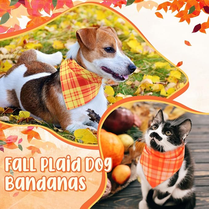 Abbylike 50 Pcs Fall Plaid Dog Bandanas Bulk, Autumn Gingham Pattern