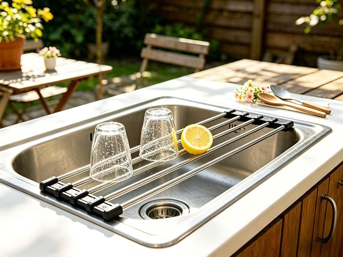 Ahyuan Roll up Dish Drying Rack Over The Sink Kitchen Roll up Sink Drying Rack Portable Dish Drainer Foldable Dish Drying Rack (Black, 17.8''X3.7'')