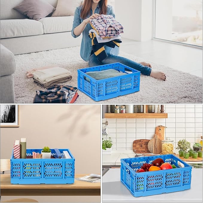 4 Pack 20L Large Closet Storage Baskets Bins for Shelves | Foldable Closet Organizers and Storage with Handles Home Organization | Plastic Collapsible Baskets for Organizing Clothes Nursery (Blue)