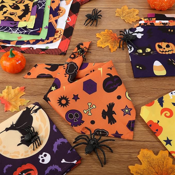 Sanwuta 60 Pcs Halloween Dog Bandanas Bulk Pet Bibs Scarf, Pumpkin Medium | Adjustable Dog Bandanas, Triangle Scarf, Holiday Pet Costume, Fits Small to Large Pet